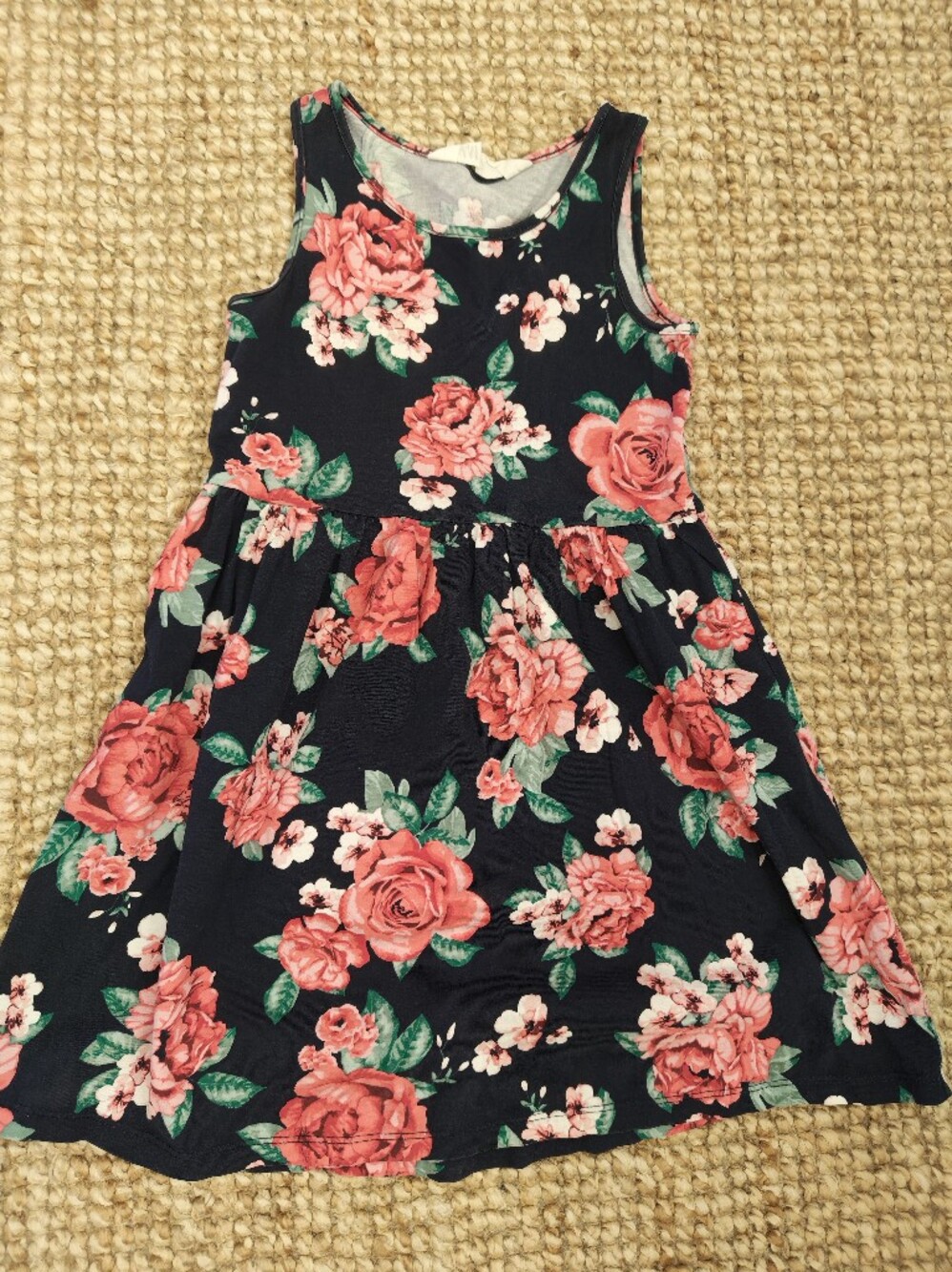 H&M Navy Dress with Coral Rose Floral Print